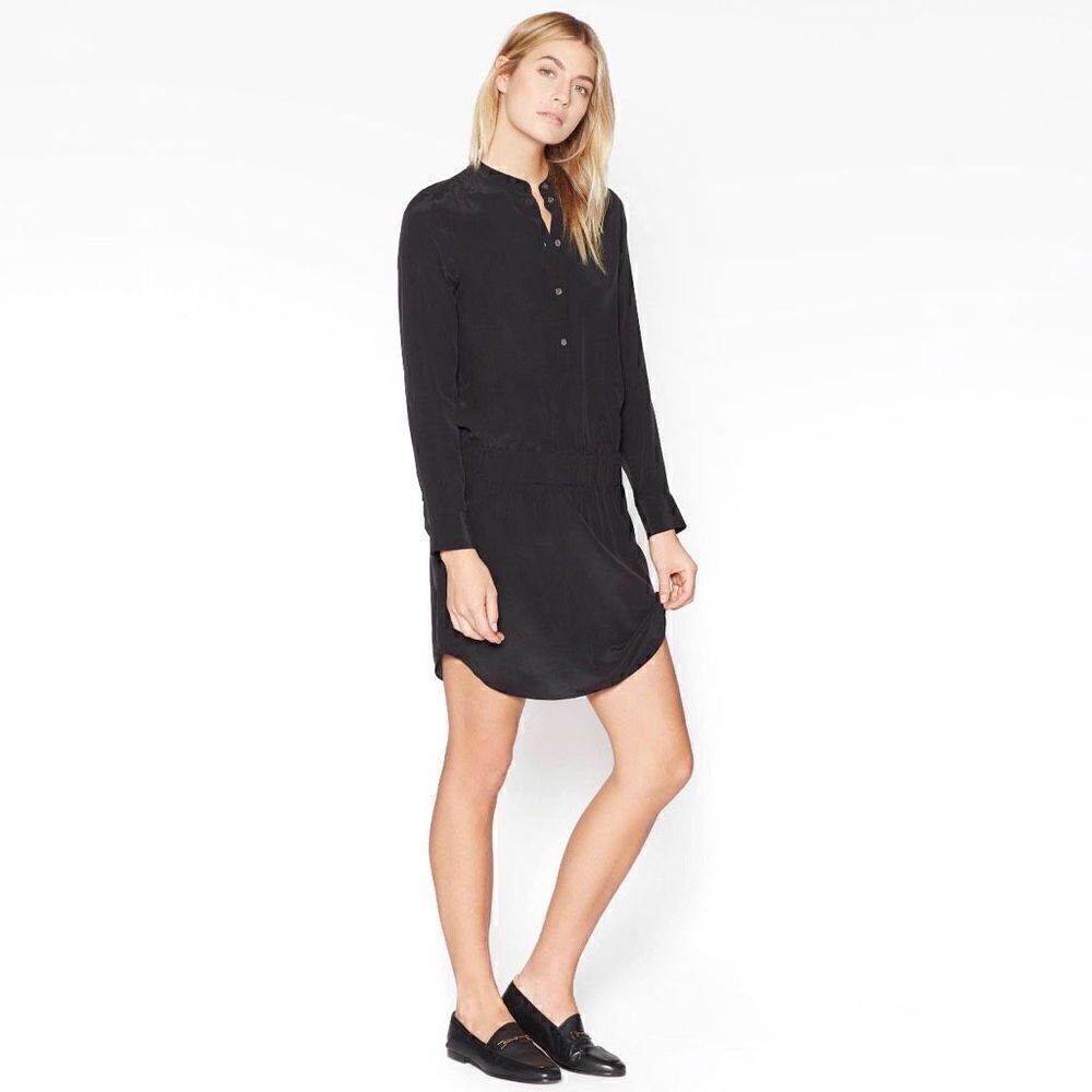 Equipment Femme Long Sleeve Drop Waist Dress in Black Size Medium
